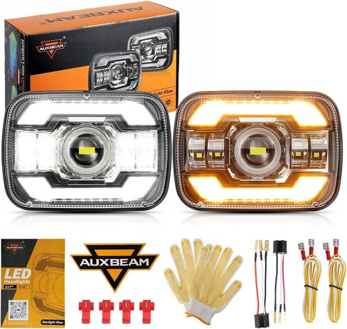 Auxbeam 2024 12000LM 600% مشرق 5x7 في المصابيح الأمامية، 7x6 مصابيح أمامية LED مع إشارة الانعطاف DRL عالية الشعاع المنخفض، مصابيح أمامية معتمدة من وزارة النقل لسيارة جيب شيروكي XJ جيب رانجلر YJ فورد شيفروليه جي إم سي، H6054 H5054 in Kuwait