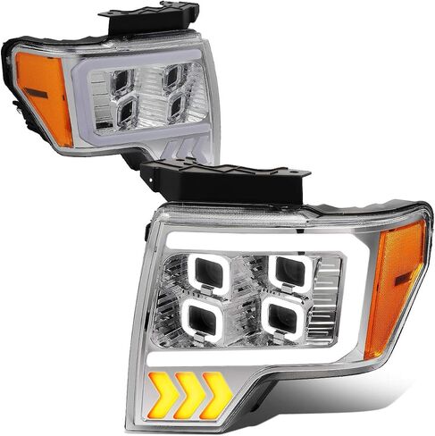 DNA MOTORING HL-OH-F1509-CH-AM استبدال المصابيح الأمامية الكروم العنبر متوافق مع 09-14 F-150 in Kuwait
