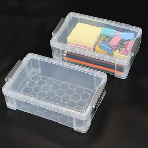 2 Packs Large Pencil Box Large Capacity Pencil Case Clear Plastic Storage Container Long Paint Brush Storage Box Plastic Pencil Holder with Latching Lids (2)