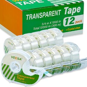 VEESA Invisible Writable Tape 12 Rolls (3/4"x1000") - Matte Finish, Adhesive for School, Gift Wrapping, Office & Repairs, Dispenser Refills