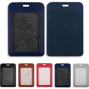 1 Pcs Leather ID Badge Holder, Vertical ID Badge Holder, Black ID Card Holder, Multiple Card Slots Leather ID Holder for Offices, Staff, Students, Employees