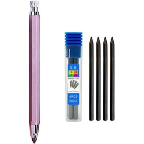 5.6mm metal drawing pencil with 4 2B 4B 6B 8B lead sets professional art sketch mechanical pencil Kawaii stationery can be filled (Pink)