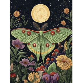 VAIIEYO 5D DIY Diamond Art Kits for Adults Moth, Diamond Painting Flower, Diamond Art Full Drill Round Rhinestone Craft Canvas for Home Wall Decor Gift 12x16 inch-70