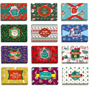 easykart labels 24 Christmas Gift Card Holder with Name Stickers, Present Boxes Gift Card Holder Box Gift Wrapping Envelopes Gift Wrap Boxes with Ribbon a Tags for Holiday (12 Designs x 2 Each)