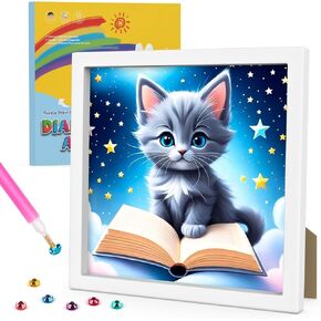 Genius maker Diamond Art Kits with Frame, 5D Diamond Art Kits, Cat Diamond Gem Art for Girls Boys, Diamond Dots Kits, Painting Arts and Crafts for Home Wall Decor(7x7inch)