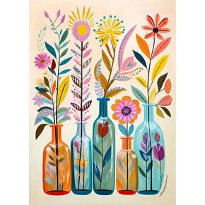 MOMDEDP Flowers 5D Diamond Painting Kits for Adults Beginners, Wild Flower Diamond Art Kit,DIY Full Round Drill Bottle Flower Diamond Dot Gem Art Kits for Adults,Home Wall Decor 12 * 16 inch