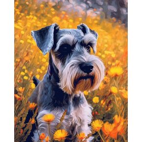 Generic DIY Diamond Art Painting by Numbers Floral Schnauzer Full Round Drill Diamond Beads Cross Stitch Rhinestone Arts and Craft Mosaic Art Paints for Home Wall Decor 30x40cm(lf115)