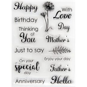 Arbuya Sentiment Words Clear Stamps Happy Birthday Mother's Father's Day Anniversary Silicone Stamps for Card Making Decoration and DIY Scrapbooking-A1823