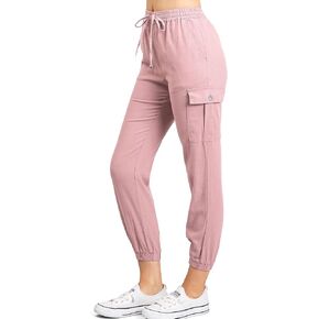 Love Tree Women's Juniors High Rise Crop Linen Jogger Pants