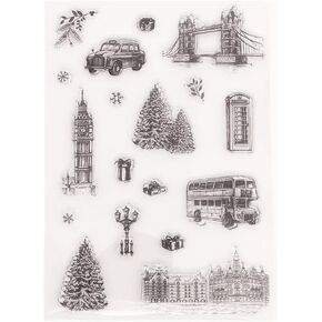 Arbuya Christmas Tree Buildings London Bridge Big Ben Car Bus Stamps Clear Clear لزينة البطاقات و DIY Scrapbooking