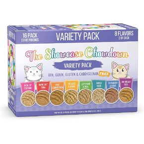 Weruva Slide N' Serve Paté Wet Cat Food, The Showcase Chowdown Slide N' Serve 2.8oz Pouch Variety Pack of 16, Multi Color