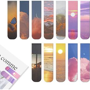 12 Pieces Magnetic Bookmarks, Landscape Book Marks Double Side Magnet Page Markers Reading Supplies Fun Gifts for Women & Men Readers