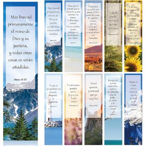 Spanish Christian Bookmarks Gifts - 50PCS Bible Verse Scripture Bookmarks Double-Sided Religious Inspirational Book Marks Scenery Book Markers for Book Lovers Students Reading Christian Gifts