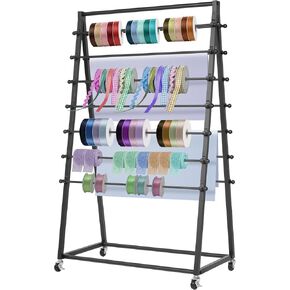 Ribbon Organizer,15 Tier Metal Vinyl Rolls Holder,Double-Sided Christmas Gift Wrapping Craft Ribbon Storage Shelf for Craft Room Cake Shop Flower Store,Tie Scarf Rack Belt Towel Holder
