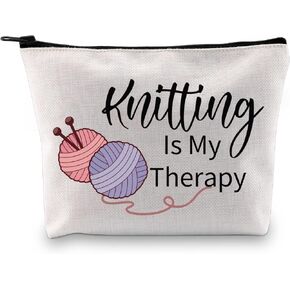 PXTIDY Knitting Makeup Bag Knitter Gift Knitting Is My Therapy Storage Bag Yarn Crocheter Gifts Grandma Crocheting Mom Gift