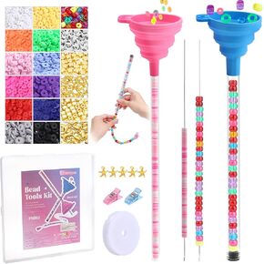 2 Sizes Beading Funnel, 2565Pcs Beads Bracelet Making Kit - Jewelry Making Tools for Clay Beads and Pony Beads, Clay Bead Funnel with Beading Needles, Storage Box, Bead for Jewelry Making Kit