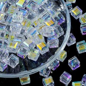 100 Pcs Glass Cube Beads AB Plated Spacer Beads Crystal Beads for DIY Craft Jewelry Making Bracelets Necklace (Cube-8MM)