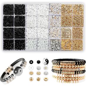 Iyoware Clay Beads Friendship Bracelet Making Kit for Women BFF, Gold Lettle Beads Bracelet Beads Kit with Yin-Yang Charms Gift for Girlfriend Boyfriend (No Strings)