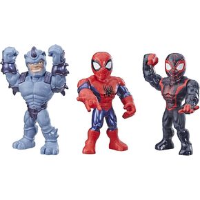 Playskool Heroes Mega Mighties Marvel Super Hero Adventures Web Warriors 3 Pack, Spider-Man, Kid Arachnid, Marvel’s Rhino, 10" Figures, Kids Ages 3 & Up