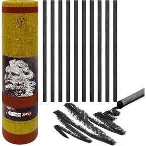 25pcs Willow Chiccoal Sticks Natural Willow Sketch Charcoal Black Drawing Charcoal للفنان أو الطلاب الفحم من جميع مستويات المهارات للرسم والرسم والفنون الجميلة
