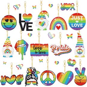 Estune 15 Pcs 4th of July Decoration Patriotic Diamond Painting Keychains Memorial Day Diamond Art Red Blue White Key Ring Labor Day DIY Ornament for Independence Day Party Supplies (Patriotic Style)