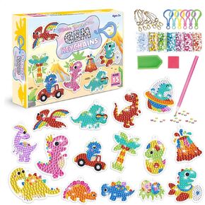 CAYUDEN Diamond Art Painting Keychains, 15pcs 5D Dinosaur Diamonds Painting Key Chains Dino Diamond Art Key Ring Pendant DIY Diamond Decorative Accessories Ornaments Gem Arts & Crafts for Kids Adult