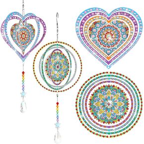 Queekay 2 Pieces 3D Diamond Painting Wind Chime Diamond Art Suncatcher Kits Three Dimensional by Number Hanging Ornament Double Sided Crystal Suncatcher Window Decor for Home Wall Garden(Heart)