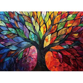 Stained Glass Puzzle Tree of Life Puzzles, 1000 Pieces Jigsaw Puzzle for Adults, Impossible Hard Difficult Challenging Puzzles Colorful Mosaic Tree of Life