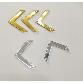 50PCS Sew on Right Angle Mirror Rhinestones, "V" Sew on Acrylic Mirror, Acrylic Sewing Strass Crystal Mirror, Sew on Mirrors/Mirror Pieces (Gold Mirror)