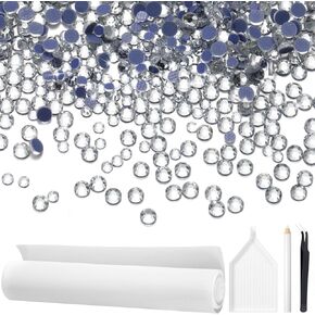 Otuuz 14400 Pcs Hotfix Rhinestones Bulk White Crystal Flatback Rhinestones for Crafts Clothes Glass Hotfix Rhinestones with 137.8 Inch Rhinestone Transfer Paper Tweezers Plate Picking Pen Kit DIY