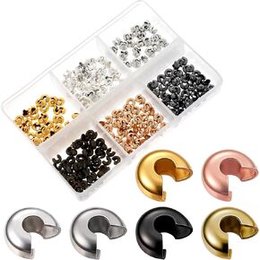 300Pcs Crimp Bead Covers, 4mm Crimp Beads Knot Covers with 1 Tweezers, Half Round Open Crimp Beads Knot Covers, Small Beads for DIY Jewelry Craft Making, Multicolor