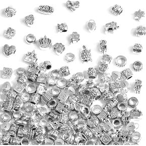 120Pcs Large Hole Metal Spacer Beads for Jewelry Making, Silver & Gold Findings for Bracelet, Large Hole & Mixed Style (Mixed Color)
