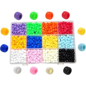 Mandala Crafts 9mm Pony Beads Bulk Craft Beads Kit - Large Plastic Beads for Pipe Cleaner - Colored Beads for Bracelets Beads Jewelry Making Kandi Beads Hair Beads