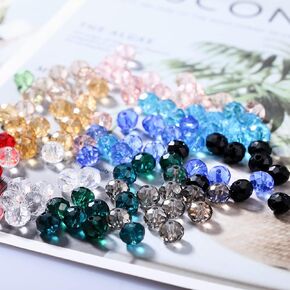 DAHI 600pcs 8mm Glass Beads Briolette Crystal Glass Beads Faceted Rondelle Shape Crystal Beads Assorted Colorful Loose Beads for DIY Craft Bracelets, Necklace Jewelry Making (15color/8mm)