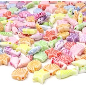 Honbay 100g (Approx.300pcs) Cute Acrylic Beads Mini Shell Fish Starfish Beads Marine Life Beads Candy Colors Spacer Beads Loose Beads for Jewelry Making and DIY Craft Accessories