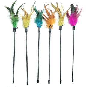 IUHKBH Cat Wand Toys, 6 PCS Interactive Cat Teaser Wand Cat Feather Toys with Bell for Indoor Cats, Kitties