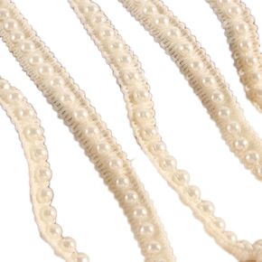 Leadigol 5 Yards Faux Pearls Lace Ribbon Pearl Applique,Pearl Trimming Lace Ribbon,Lace Embroidered Applique Sewing Craft for Wedding Dress