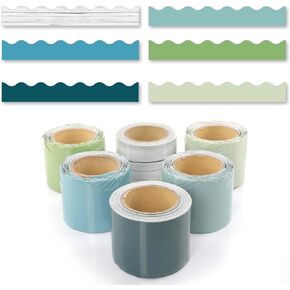 6 Rolls 206.69ft Winter Colorful Borders for Bulletin Board, Blue Scalloped Trim Boho Bulletin Board Decorations for Christmas Witner Classroom Office Decor Supplies(Blue)