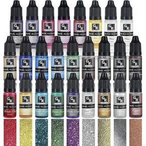 Metallic Alcohol Ink Set -26 Metallic Colors Alcohol Based Ink for Resin Art, Fluid Art,Resin Craft,Resin Petri Dish，Alcohol Ink Paint for Yupo,Tumbler (Metallic 26 Color Set)