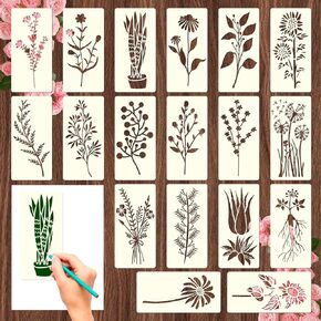 18pcs صياغة الإستنسل القابلة لإعادة الاستخدام ، والستنسل البرية للطلاء ، والاستنسل الزهور الكبيرة للخشب ، والجدران ، والقطن ، وديكور المنزل ، وقوالب رسم الفن البلاستيكي ، وحرف ديي ، والزهور للطلاء للطلاء
