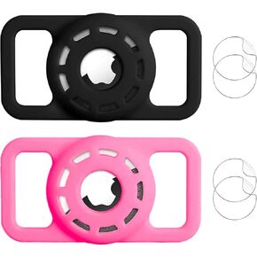 MARVAL, Airtag Dog Collar Holder + 4 pcs Protective Film Compatible with Apple Air Tag Cat Pet Case, Protective Waterproof Silicone Small for Puppy (Q Black+Wine 2 Pack)