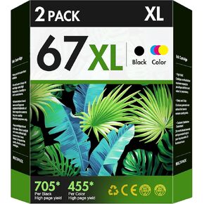 67XL Ink Cartridges Black/Color Combo Pack for HP 67XL 67 XL for Deskjet 2723e 2724 2725 2732 2742e 2752e 2755 4130e 4155e 4158e Envy 6032e 6034e 6050e 6432e 6452e 6455e (2 Pack)