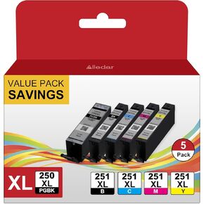 PGI-250XL CLI-251XL Printer Ink Cartridges for Canon 250 and 251 Ink Cartridges to Use with Canon Pixma IX6820 MX920 MX922 IP8720 MG5520 MG7520 MG7120 Printer (PGBK Black Cyan Magenta Yellow, 5 Pack)
