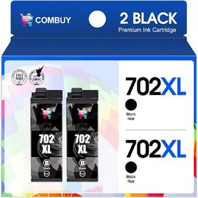 702XL 702 High Capacity Black Ink Cartridge Remanufactured Replacement for Epson 702XL 702 702 XL T702XL Ink Cartridges Work for Workforce Pro WF-3720 WF-3730 WF-3733 Printer (Black, 2 Pack)