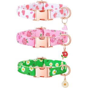 3 Pack Floral Dog Collars for Small Dogs Pink Dog Collar with Flower Pendant for Girl Female Dogs Adjustable Puppy Collars Pet Collar