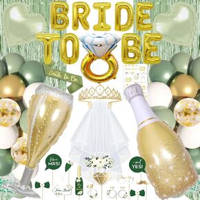 116 Pcs Bachelorette Party Decorations, Bride To Be Decorations include Bride To Be Sash Veil Crown Tattoo Stickers Photo Props Fringe Curtain for Bachelorette Wedding Bridal Shower Decorations