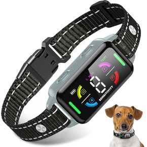 Dog Bark Collar, Anti Bark Collar for Large Medium Small Dogs, Smart Bark Collar with Beep Vibration and Optional Shock, IP67 Waterproof Anti Barking Deterrent Device with 8 Sensitivity Levels