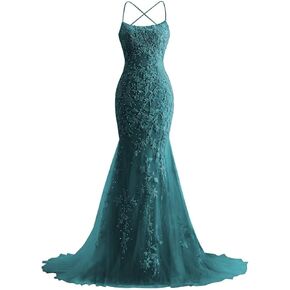 Lace Applique Mermaid Prom Dresses 2024 Tulle Evening Gowns Spaghetti Straps Formal Dresses for Women