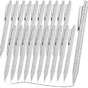 Leinuosen 20 Pcs Ballpoint Pens Metal Retractable Pens Cute Pretty Pens Black Ink Comfortable Writing Pens Gift Pens with Medium Point for Office Supplies (Silver)