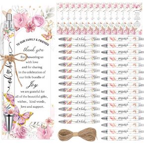 Butterfly Baby Shower Point Pens 36pcs Pink Butterfly Proper Pers و 36pcs تحية مرجعية للاستحمام الطفل لضيفات استحمام الطفل جوائز Girls Party Guids